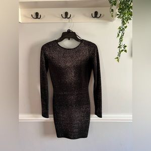 Windsor black, long sleeved, deep-v back, sparkle bodycon dress